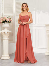Modern Spaghetti Straps Chiffon Bridesmaid Dresses With Slit