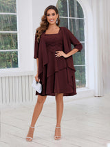 Modern Square Two Pieces Appliques Chiffon Midi Mother Of The Bride Dresses