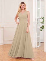Modern V-Neck Floor Length Knot Back Chiffon Bridesmaid Dresses