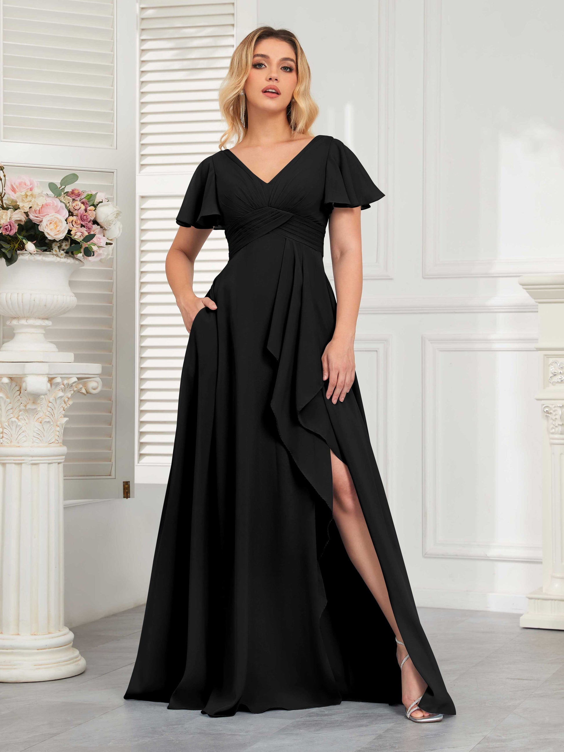 long black chiffon bridesmaid dress Pretty Black Chiffon Lace A Line Long Halter Bridesmaid Dresses trendtydresses