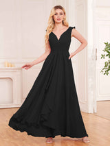 Modern V-Neck Sleeveless Ruffles Floor Length Bridesmaid Dresses