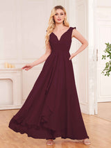 Modern V-Neck Sleeveless Ruffles Floor Length Bridesmaid Dresses