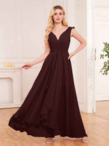 Modern V-Neck Sleeveless Ruffles Floor Length Bridesmaid Dresses