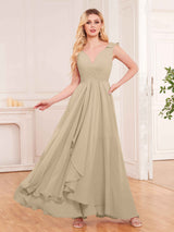 Modern V-Neck Sleeveless Ruffles Floor Length Bridesmaid Dresses