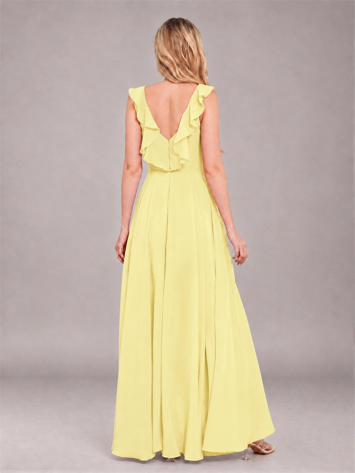 Daffodil Modern V-Neck Sleeveless Ruffles Floor Length Bridesmaid Dress