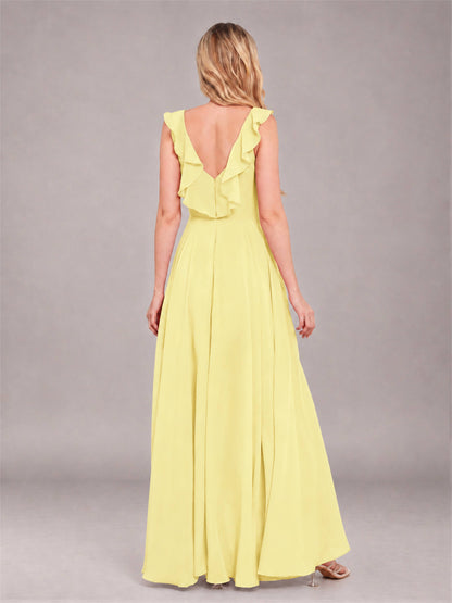 Daffodil Modern V-Neck Sleeveless Ruffles Floor Length Bridesmaid Dress