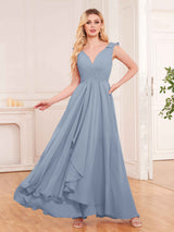 Modern V-Neck Sleeveless Ruffles Floor Length Bridesmaid Dresses