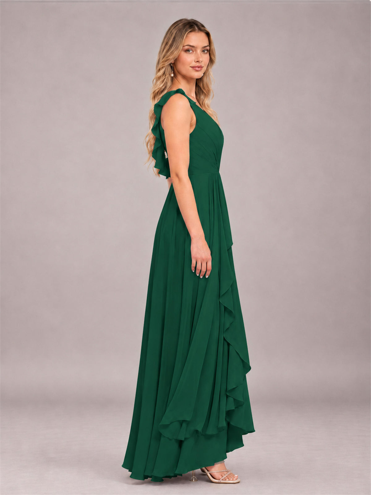 Emerald Green Modern V-Neck Sleeveless Ruffles Floor Length Bridesmaid Dress