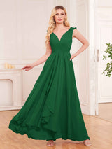 Modern V-Neck Sleeveless Ruffles Floor Length Bridesmaid Dresses