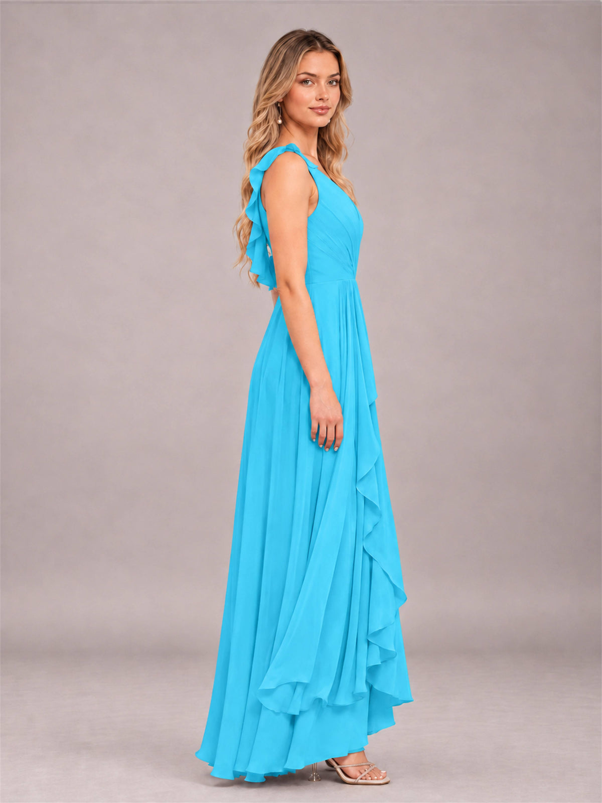 Pool Modern V-Neck Sleeveless Ruffles Floor Length Bridesmaid Dress