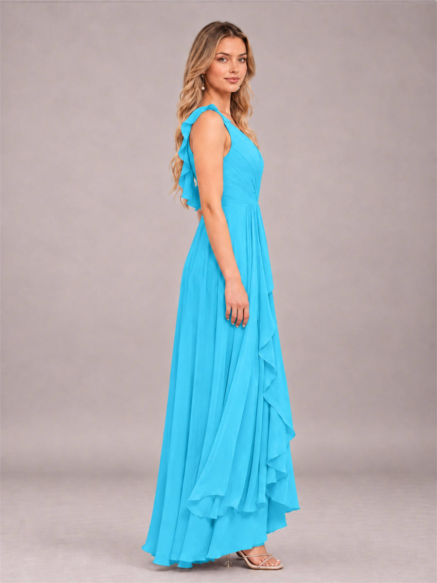 Pool Modern V-Neck Sleeveless Ruffles Floor Length Bridesmaid Dress