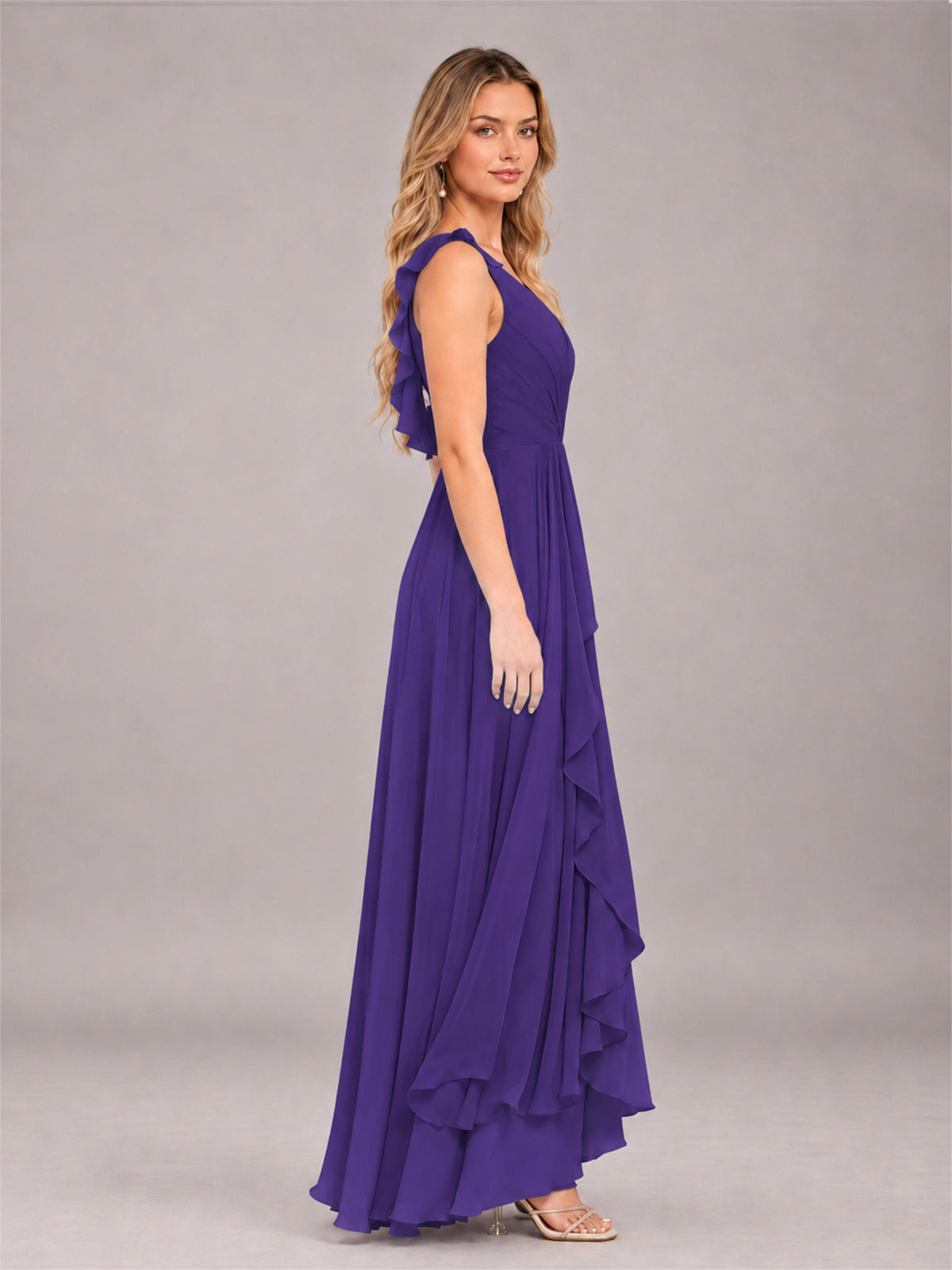 Regency Modern V-Neck Sleeveless Ruffles Floor Length Bridesmaid Dress