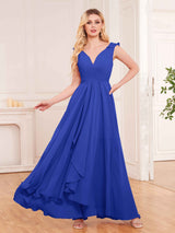 Modern V-Neck Sleeveless Ruffles Floor Length Bridesmaid Dresses