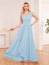 Modern V-Neck Sleeveless Ruffles Floor Length Bridesmaid Dresses