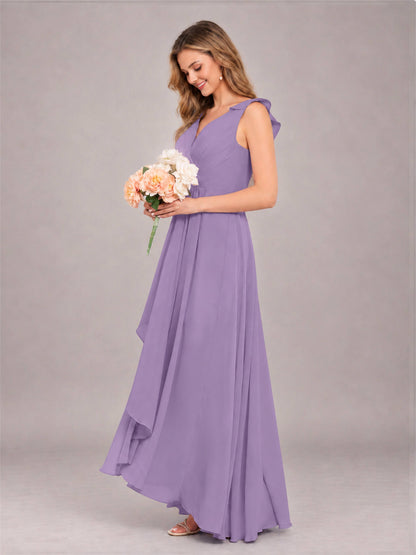 Tahiti Modern V-Neck Sleeveless Ruffles Floor Length Bridesmaid Dress