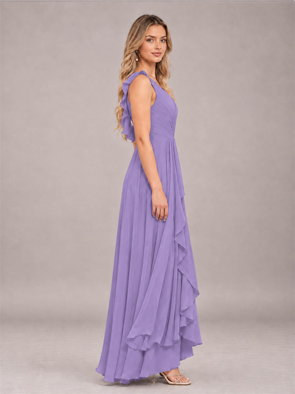 Tahiti Modern V-Neck Sleeveless Ruffles Floor Length Bridesmaid Dress