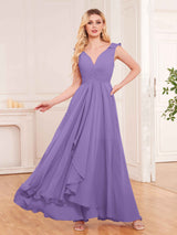Modern V-Neck Sleeveless Ruffles Floor Length Bridesmaid Dresses