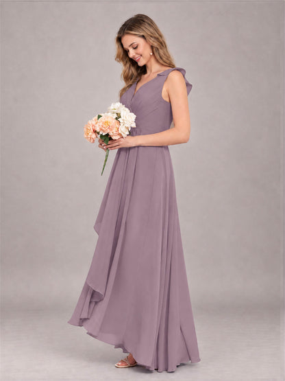 Wisteria Modern V-Neck Sleeveless Ruffles Floor Length Bridesmaid Dress