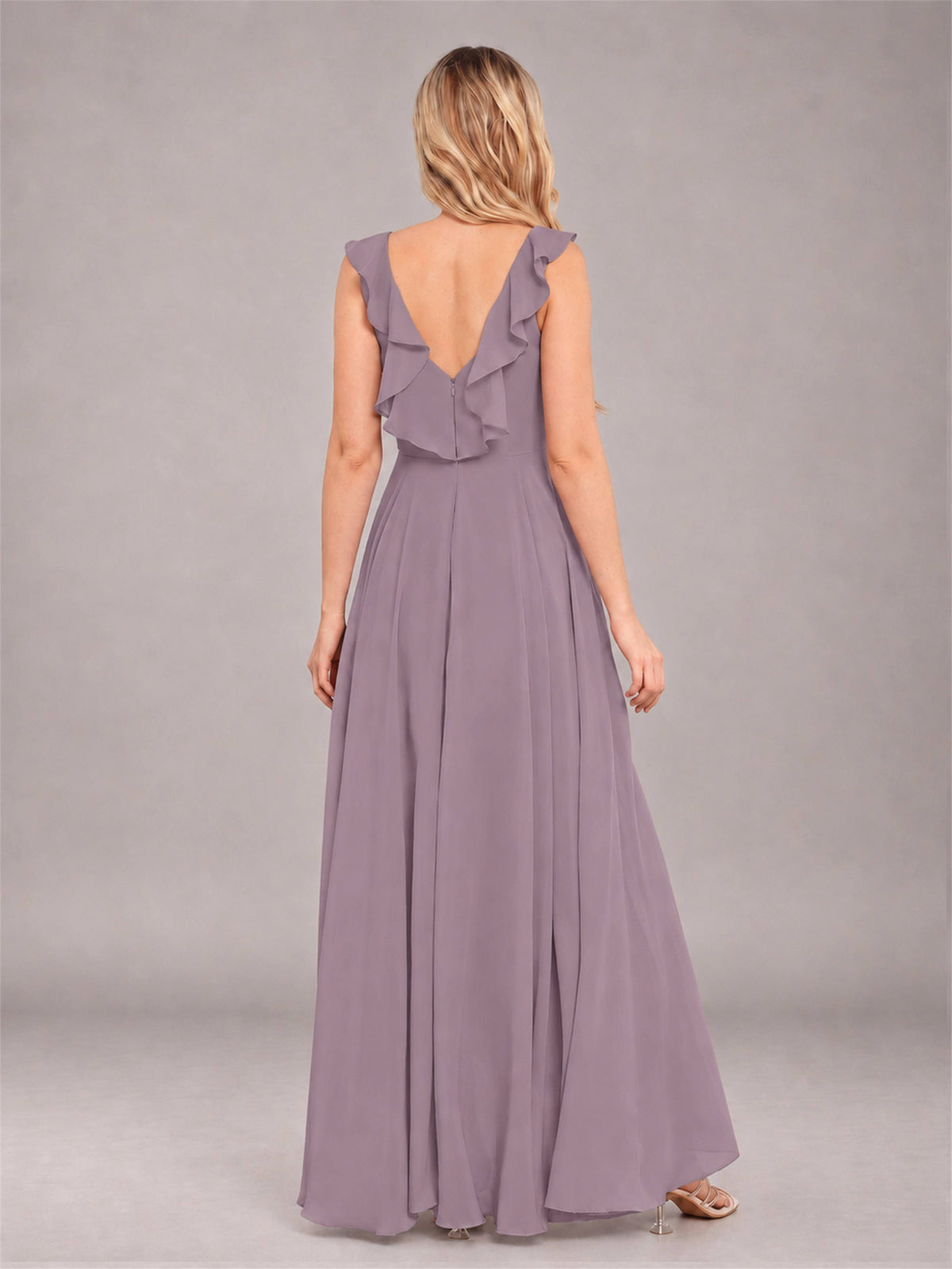 Wisteria Modern V-Neck Sleeveless Ruffles Floor Length Bridesmaid Dress
