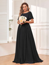 Modest A-Line Long Chiffon Bridesmaid Dresses With Pockets