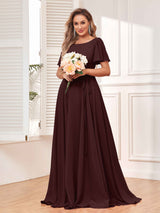 Modest A-Line Long Chiffon Bridesmaid Dresses With Pockets