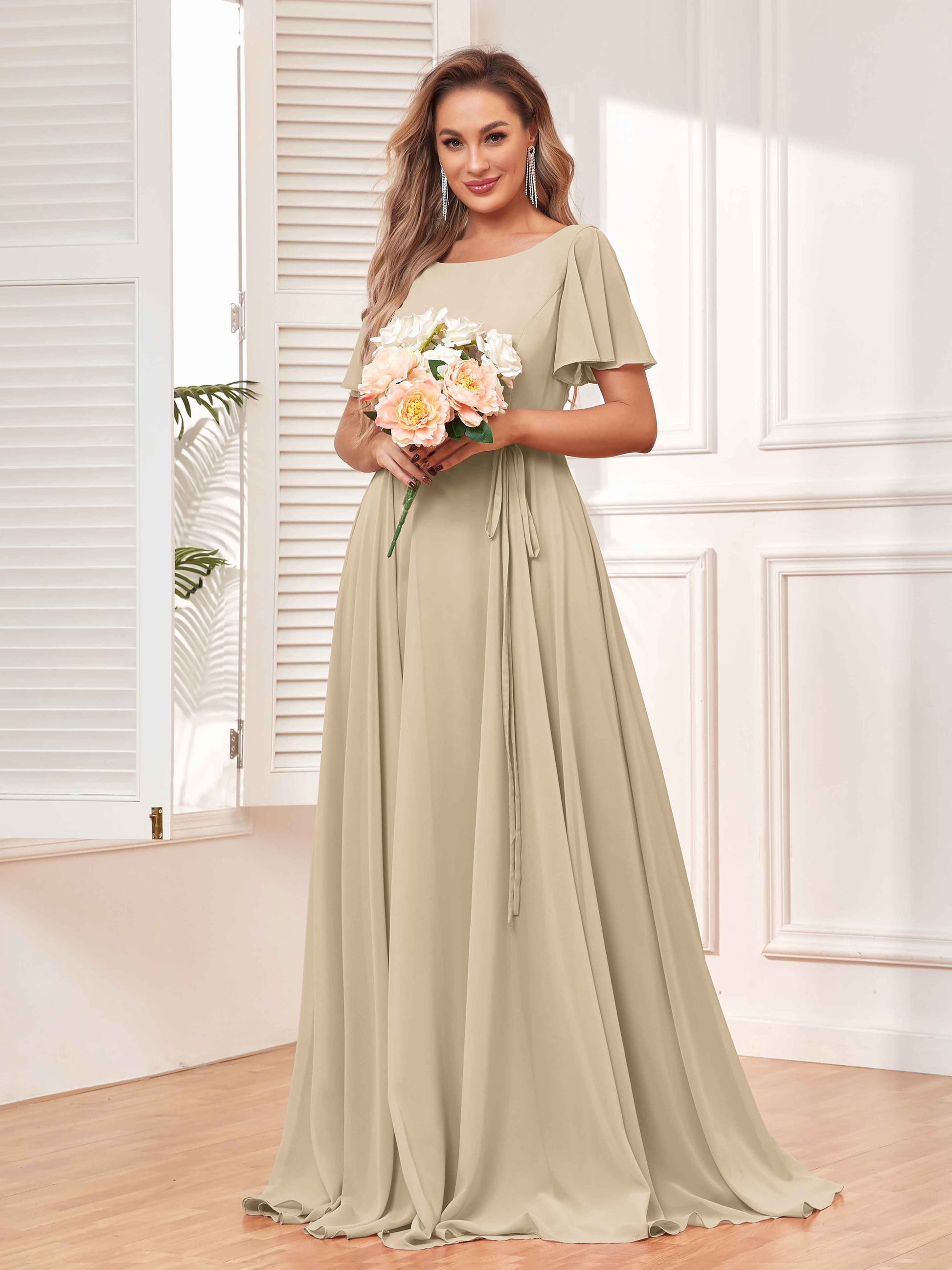 Modest A-Line Long Chiffon Bridesmaid Dresses With Pockets mollyevers.com Modest A-Line Long Chiffon Bridesmaid Dresses With Pockets mollyevers.com