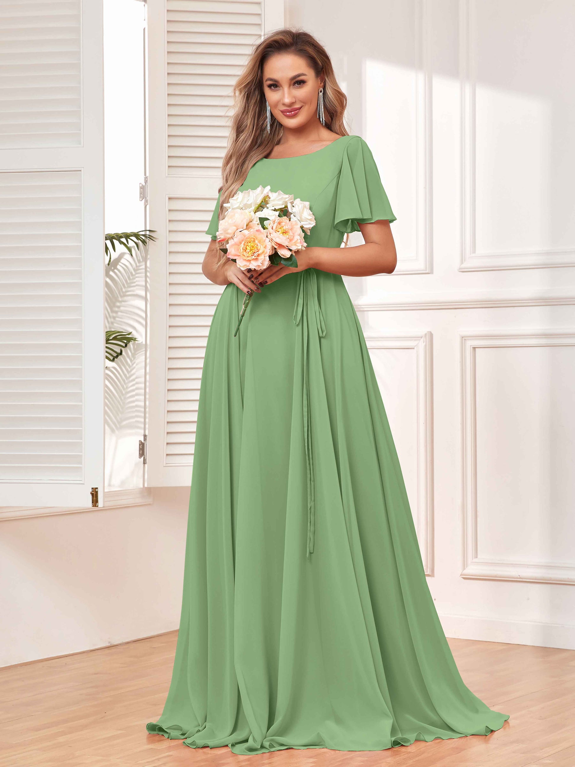 Modest A-Line Long Chiffon Bridesmaid Dresses With Pockets mollyevers.com Modest A-Line Long Chiffon Bridesmaid Dresses With Pockets mollyevers.com