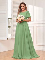 Modest A-Line Long Chiffon Bridesmaid Dresses With Pockets