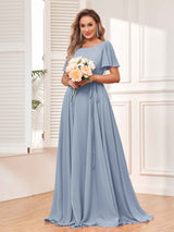 Modest A-Line Long Chiffon Bridesmaid Dresses With Pockets