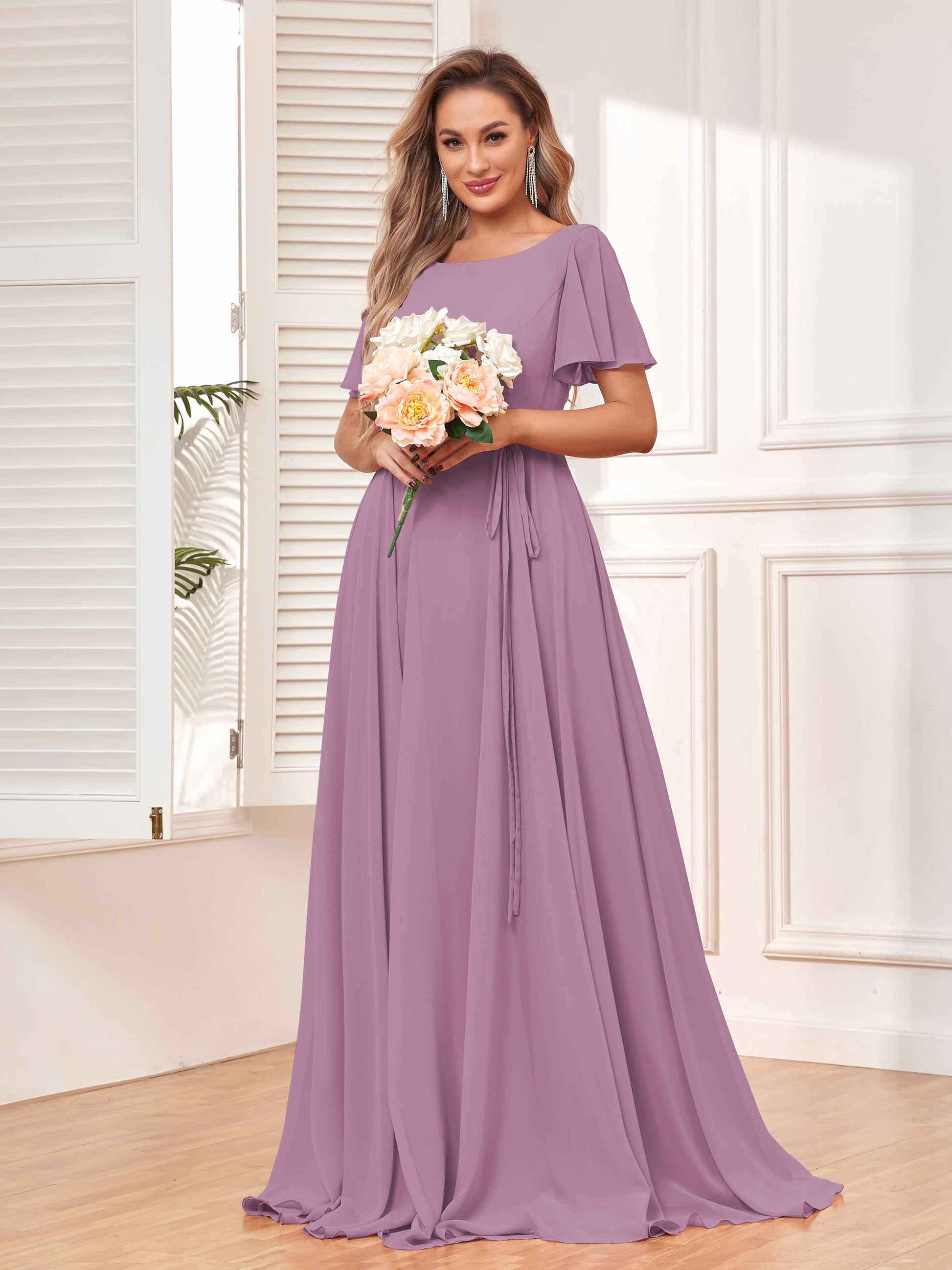 Modest A-Line Long Chiffon Bridesmaid Dresses With Pockets mollyevers.com Modest A-Line Long Chiffon Bridesmaid Dresses With Pockets mollyevers.com