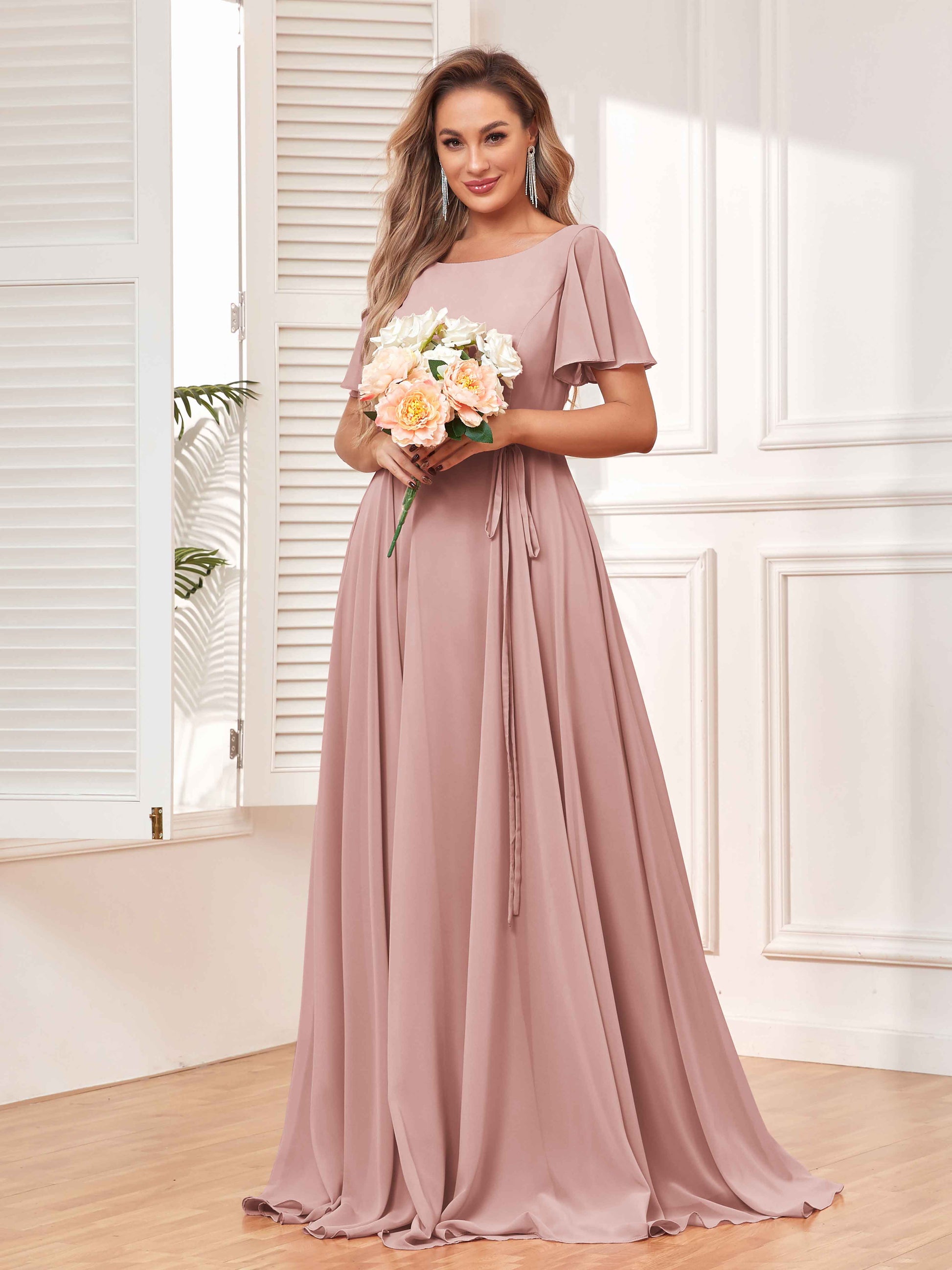 bridesmaids dresses long Simple A-line Dusty Blue Chiffon Halter Long Custom Bridesmaid Dresses , BN1276