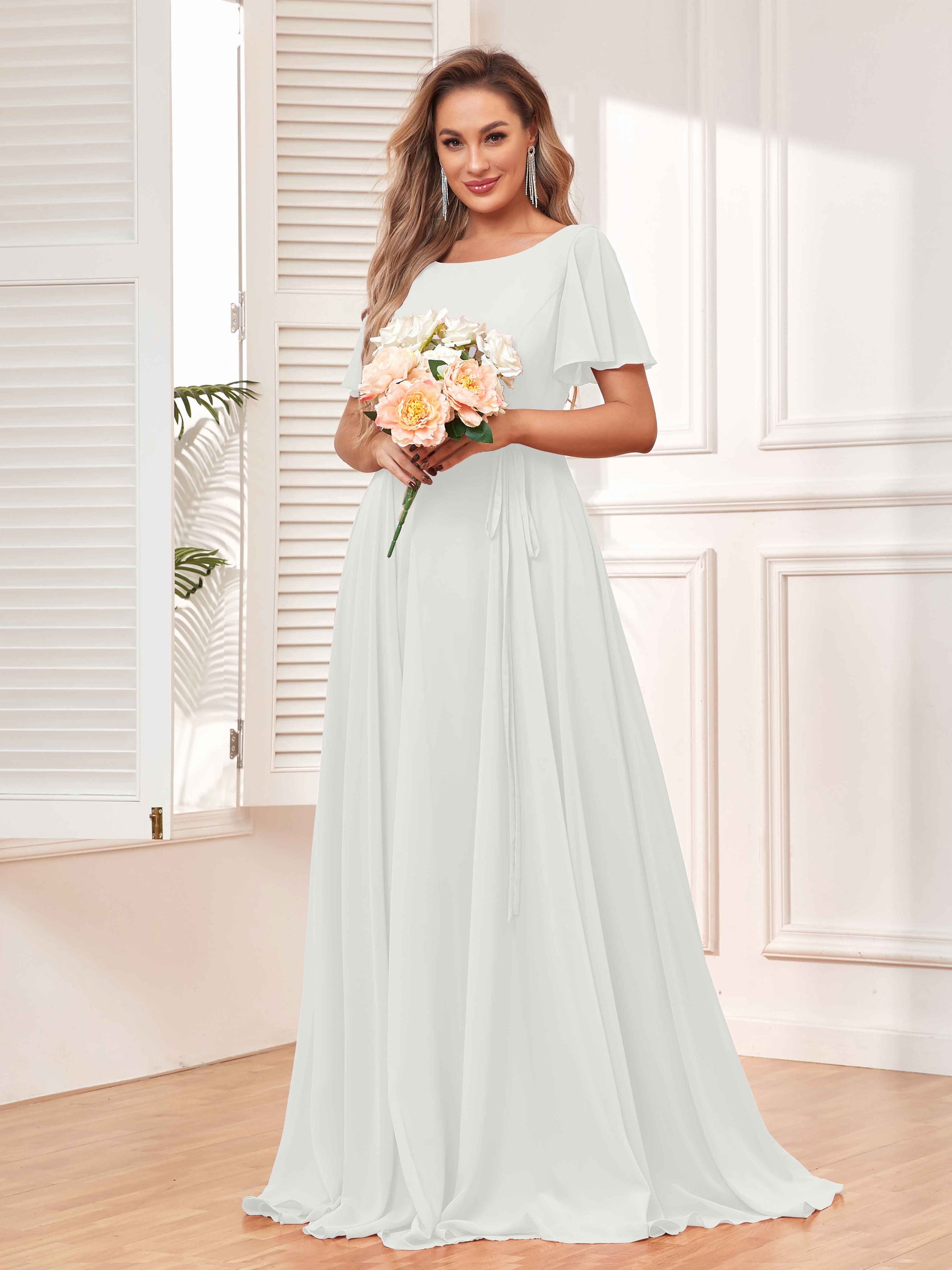Modest A-Line Long Chiffon Bridesmaid Dresses With Pockets mollyevers.com Modest A-Line Long Chiffon Bridesmaid Dresses With Pockets mollyevers.com