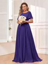 Modest A-Line Long Chiffon Bridesmaid Dresses With Pockets
