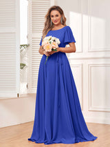 Modest A-Line Long Chiffon Bridesmaid Dresses With Pockets