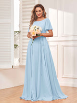 Modest A-Line Long Chiffon Bridesmaid Dresses With Pockets