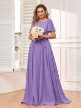 Modest A-Line Long Chiffon Bridesmaid Dresses With Pockets