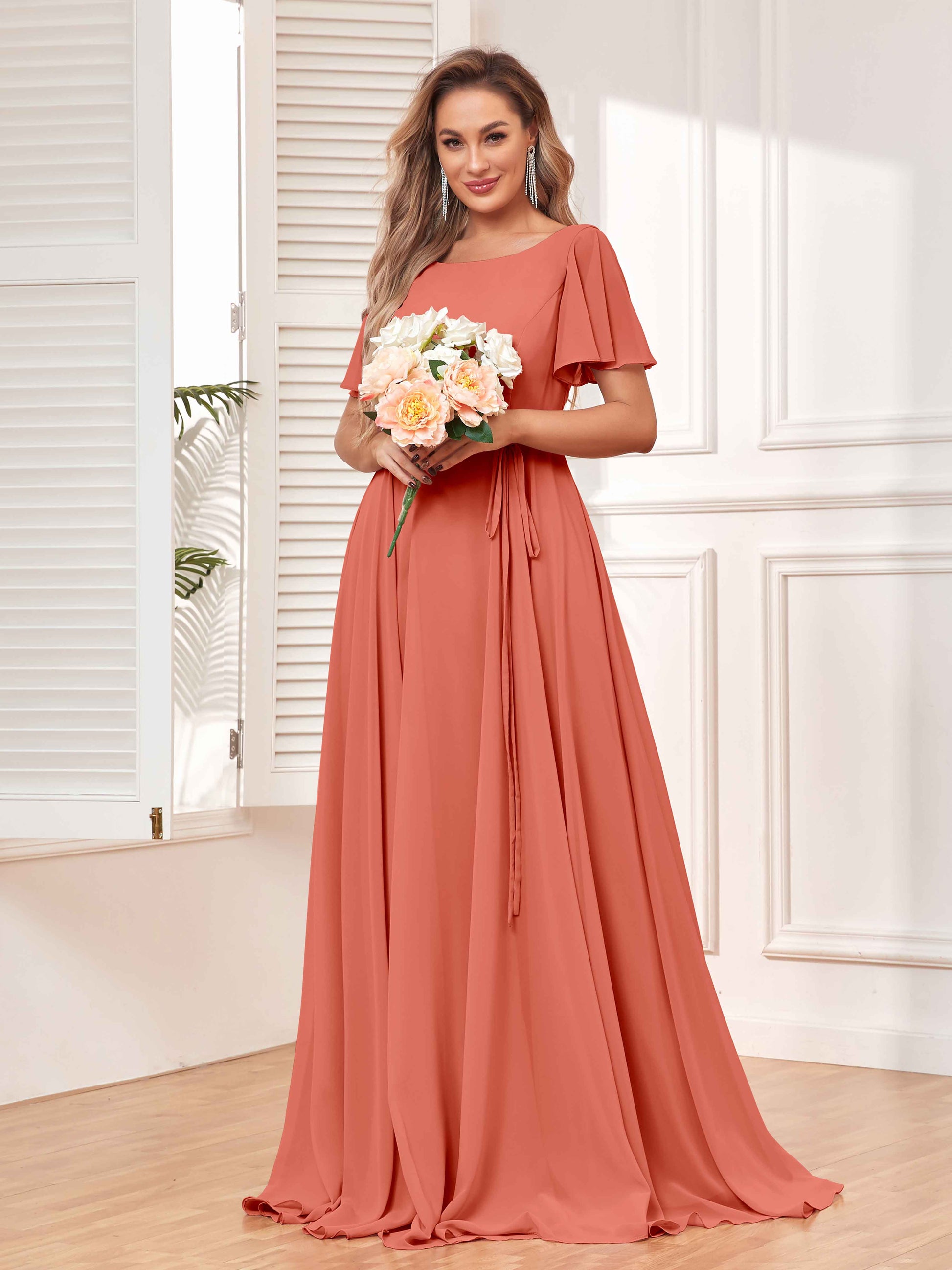 Modest A-Line Long Chiffon Bridesmaid Dresses With Pockets mollyevers.com Modest A-Line Long Chiffon Bridesmaid Dresses With Pockets mollyevers.com