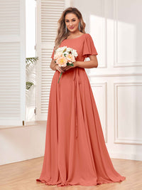 Modest A-Line Long Chiffon Bridesmaid Dresses With Pockets