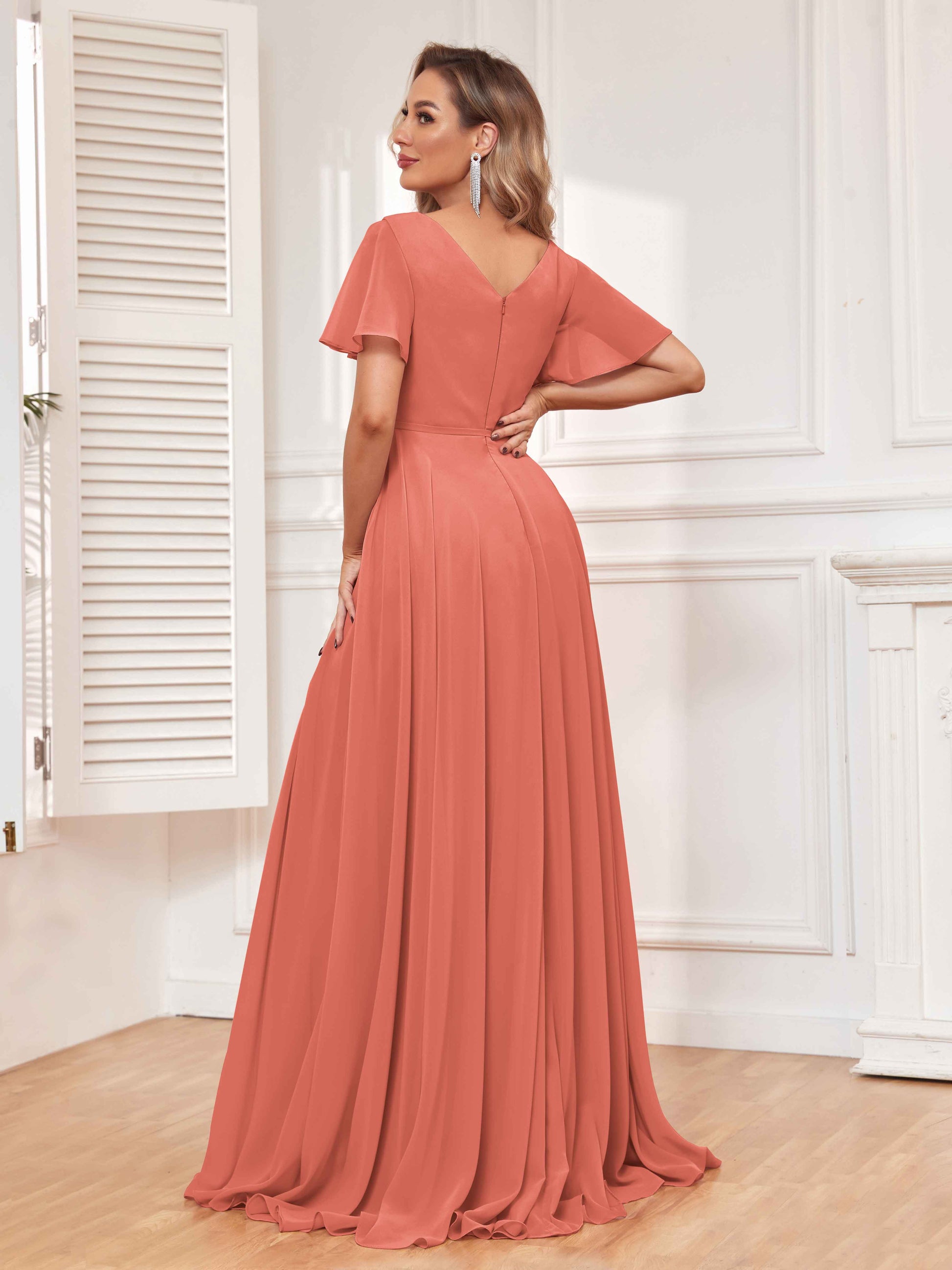 Modest A-Line Long Chiffon Bridesmaid Dresses With Pockets mollyevers.com Modest A-Line Long Chiffon Bridesmaid Dresses With Pockets mollyevers.com
