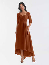 Modest Half Sleeves High Low Chiffon Lace Mother Of The Bride Dresses