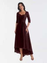 Modest Half Sleeves High Low Chiffon Lace Mother Of The Bride Dresses