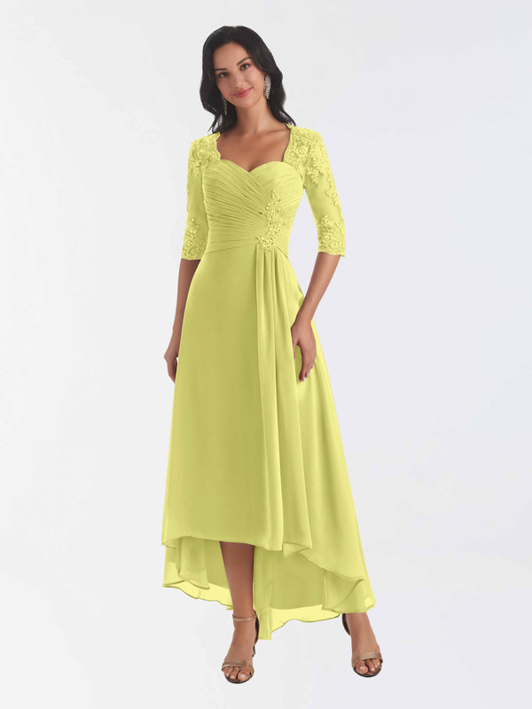 Daffodil Modest Half Sleeves High Low Chiffon Lace Mother Of The Bride Dresses