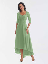 Modest Half Sleeves High Low Chiffon Lace Mother Of The Bride Dresses