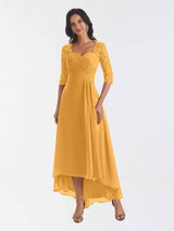 Modest Half Sleeves High Low Chiffon Lace Mother Of The Bride Dresses