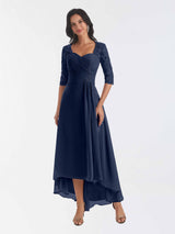 Modest Half Sleeves High Low Chiffon Lace Mother Of The Bride Dresses