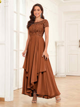 Modest Illusion Beading Asymmetrical Lace Mother Of The Bride Dresses