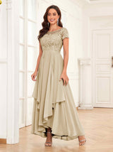 Modest Illusion Beading Asymmetrical Lace Mother Of The Bride Dresses