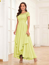 Modest Illusion Beading Asymmetrical Lace Mother Of The Bride Dresses