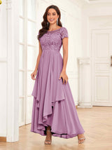 Modest Illusion Beading Asymmetrical Lace Mother Of The Bride Dresses