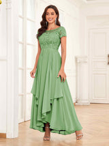 Modest Illusion Beading Asymmetrical Lace Mother Of The Bride Dresses
